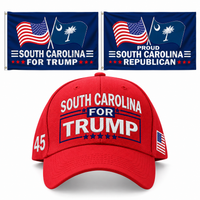 South Carolina Hat + 2 Flags Bundle: embroidered red South Carolina hat, South Carolina 3x5 flag and Proud South Carolina Republican 3x5 flag