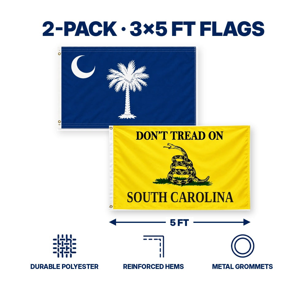 South Carolina State Flag and Don't Tread on South Carolina Flag 3x5 2-Pack features and size details