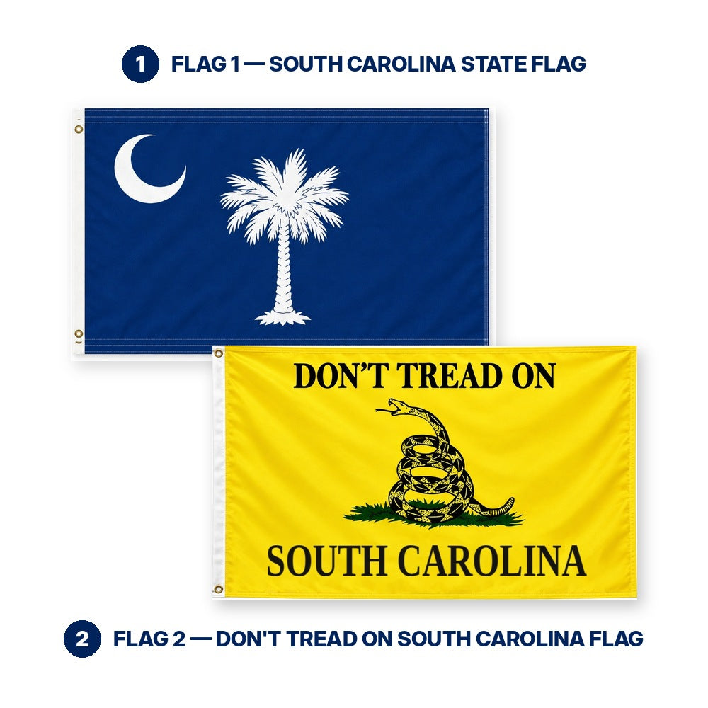 South Carolina State Flag and Don't Tread on South Carolina Flag 3x5 2-Pack features and size details