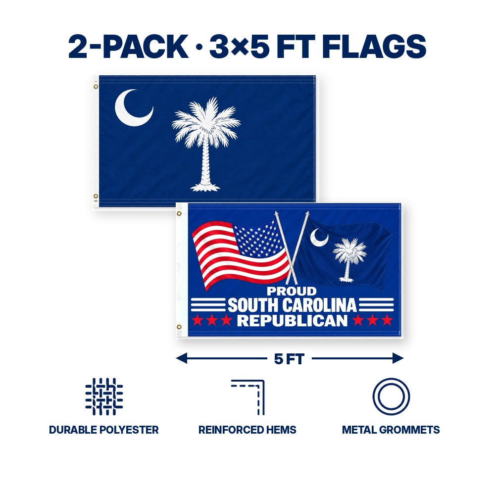 South Carolina State Flag and Proud South Carolina Republican Flag 3x5 2-Pack features and size details