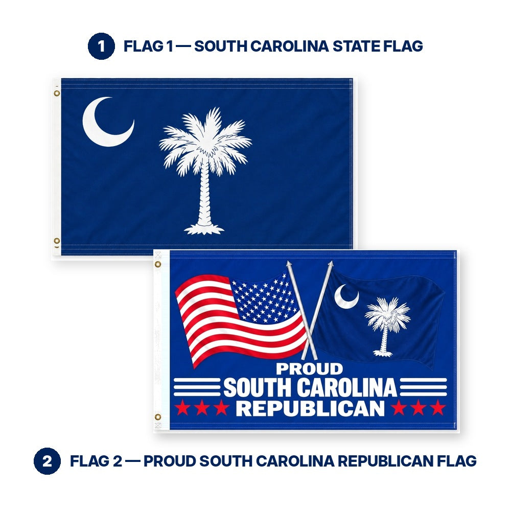 South Carolina State Flag and Proud South Carolina Republican Flag 3x5 2-Pack features and size details