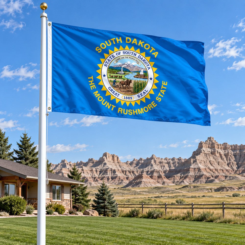 South Dakota State Flag 3x5 displayed outdoors