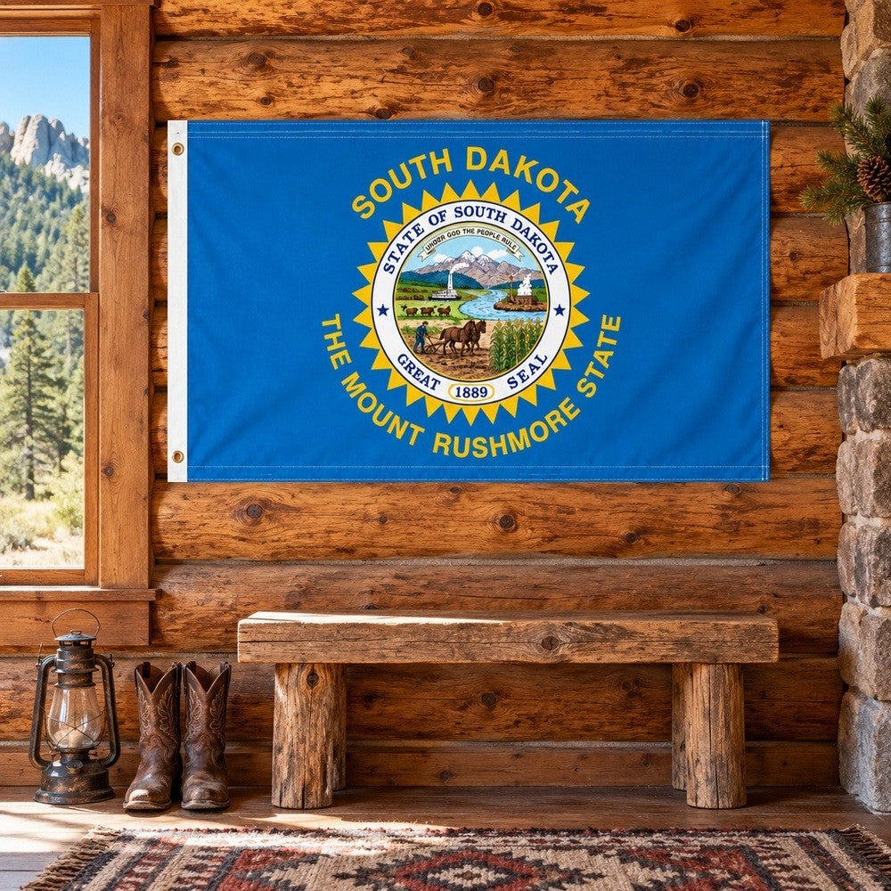 South Dakota State Flag 3x5 displayed outdoors