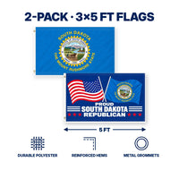 South Dakota State Flag and Proud South Dakota Republican Flag 3x5 2-Pack features and size details