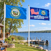 South Dakota State Flag and Proud South Dakota Republican Flag 3x5 2-Pack displayed outdoors