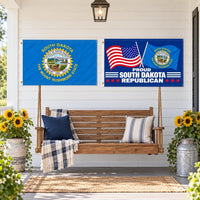South Dakota State Flag and Proud South Dakota Republican Flag 3x5 2-Pack displayed outdoors
