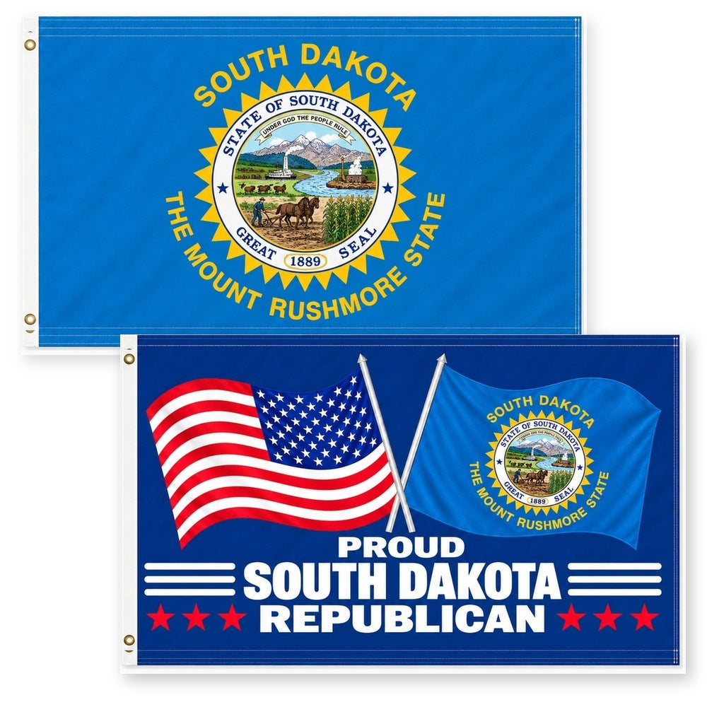 South Dakota State Flag and Proud South Dakota Republican Flag 3x5 2-Pack