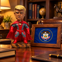 Superhero Patriot bobblehead on an office desk next to a framed Utah flag (lifestyle)