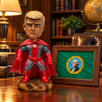 Superhero Patriot bobblehead on an office desk next to a framed Washington flag (lifestyle)