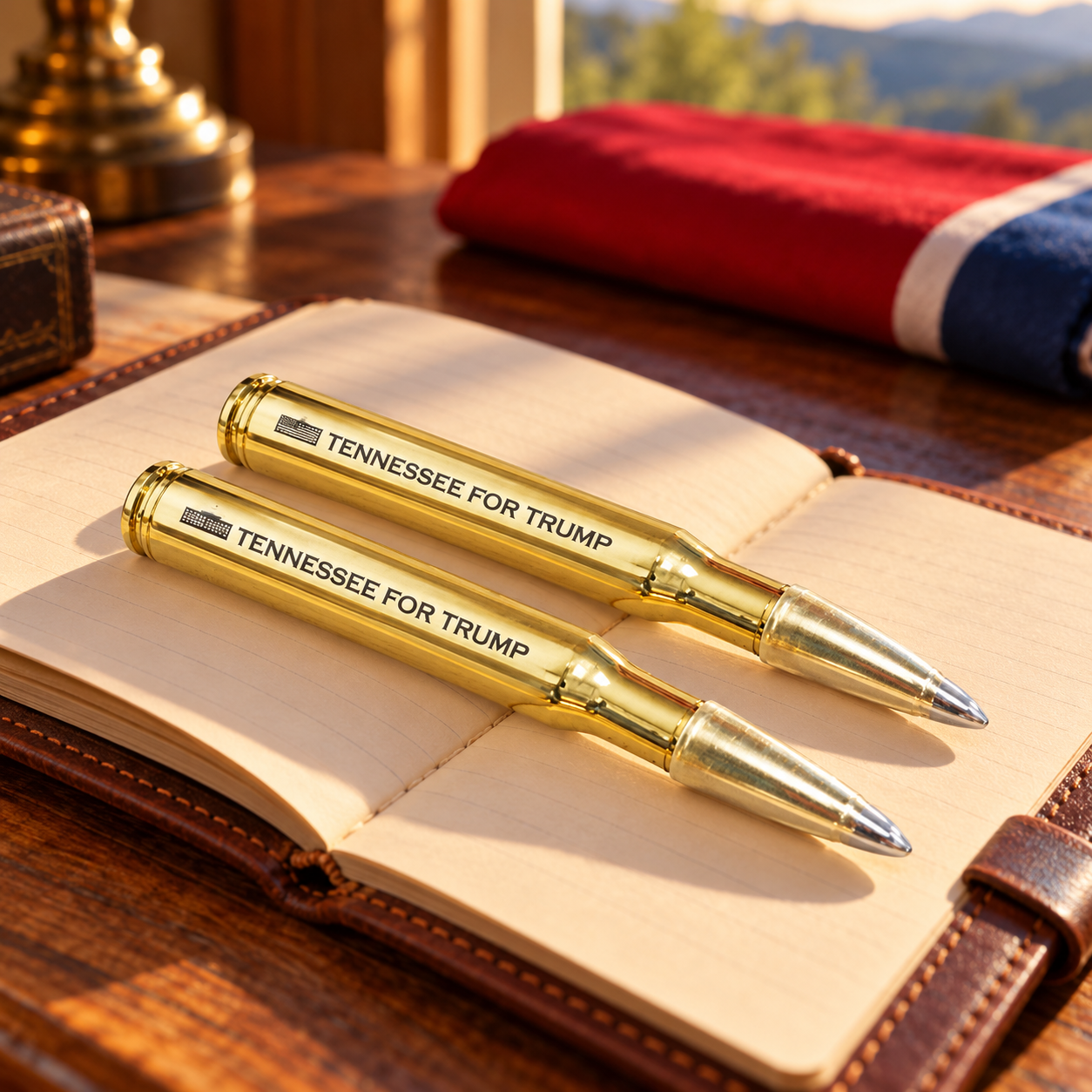 Tennessee bullet pen 2 pack on a leather notebook (lifestyle)
