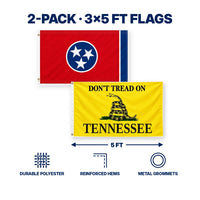 Tennessee State Flag and Don't Tread on Tennessee Flag 3x5 2-Pack features and size details