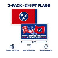 Tennessee State Flag and Proud Tennessee Republican Flag 3x5 2-Pack features and size details