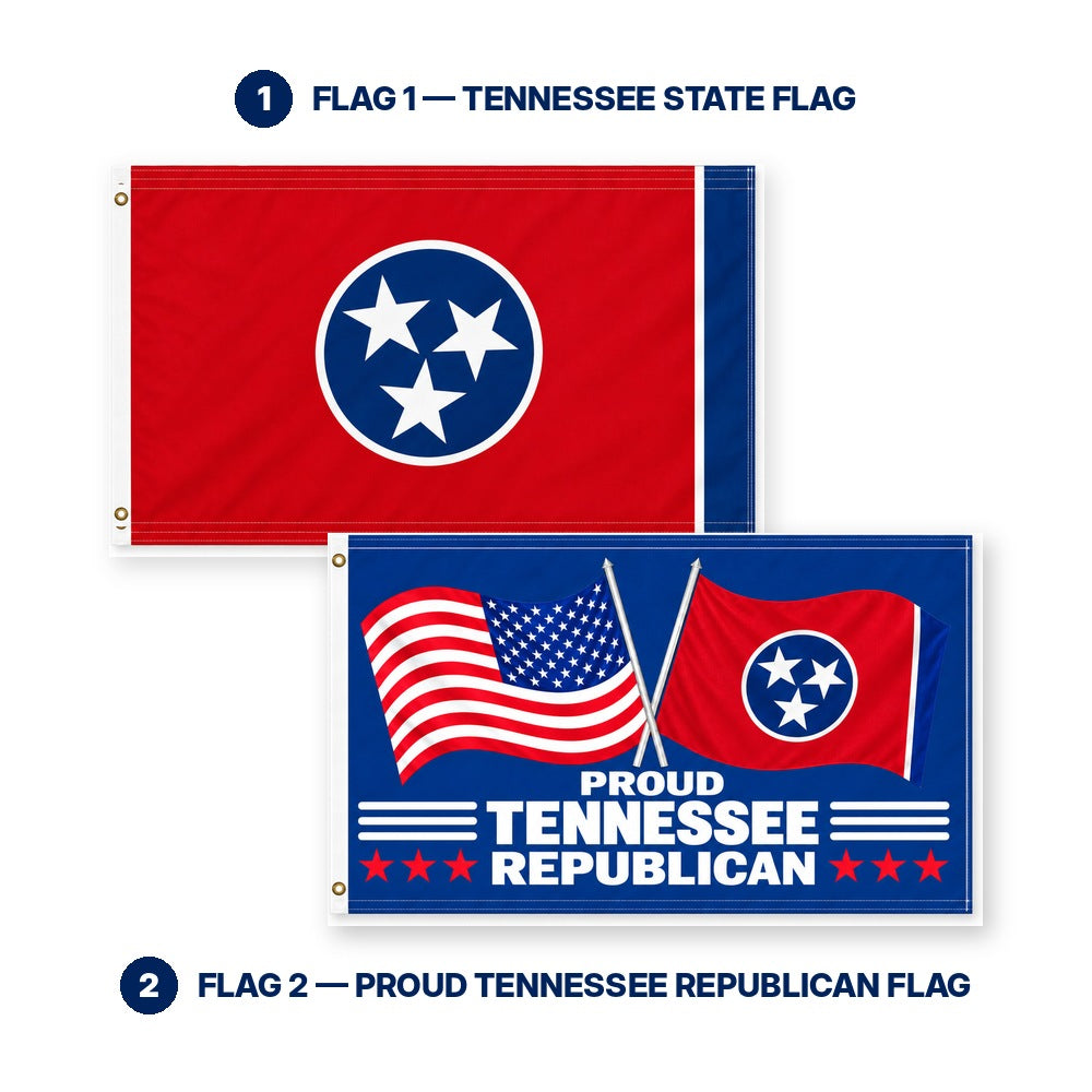 Tennessee State Flag and Proud Tennessee Republican Flag 3x5 2-Pack features and size details