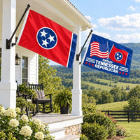 Tennessee State Flag and Proud Tennessee Republican Flag 3x5 2-Pack displayed outdoors