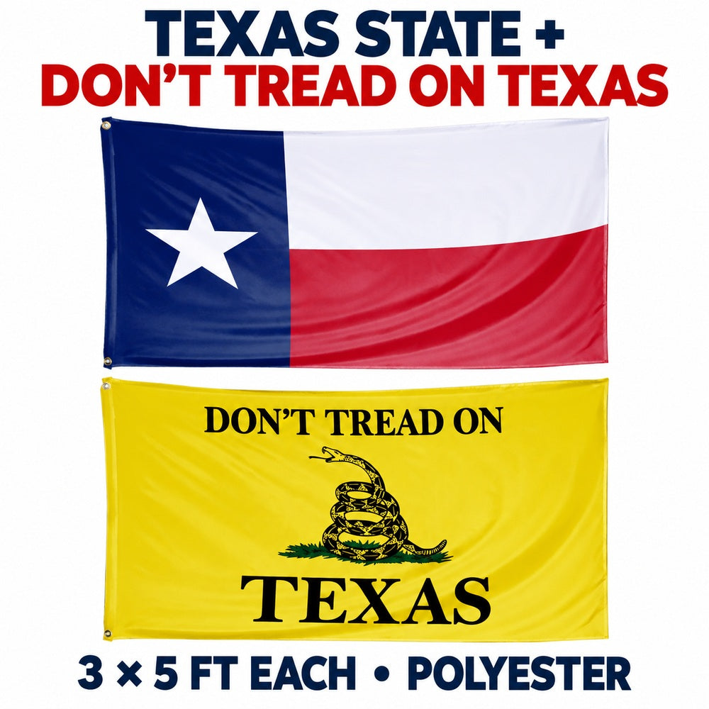 Texas State Flag and Don't Tread on Texas Flag 3x5 2-Pack features and size details