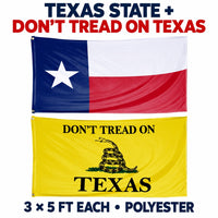 Texas State Flag and Don't Tread on Texas Flag 3x5 2-Pack features and size details