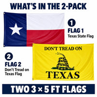 Texas State Flag and Don't Tread on Texas Flag 3x5 2-Pack features and size details
