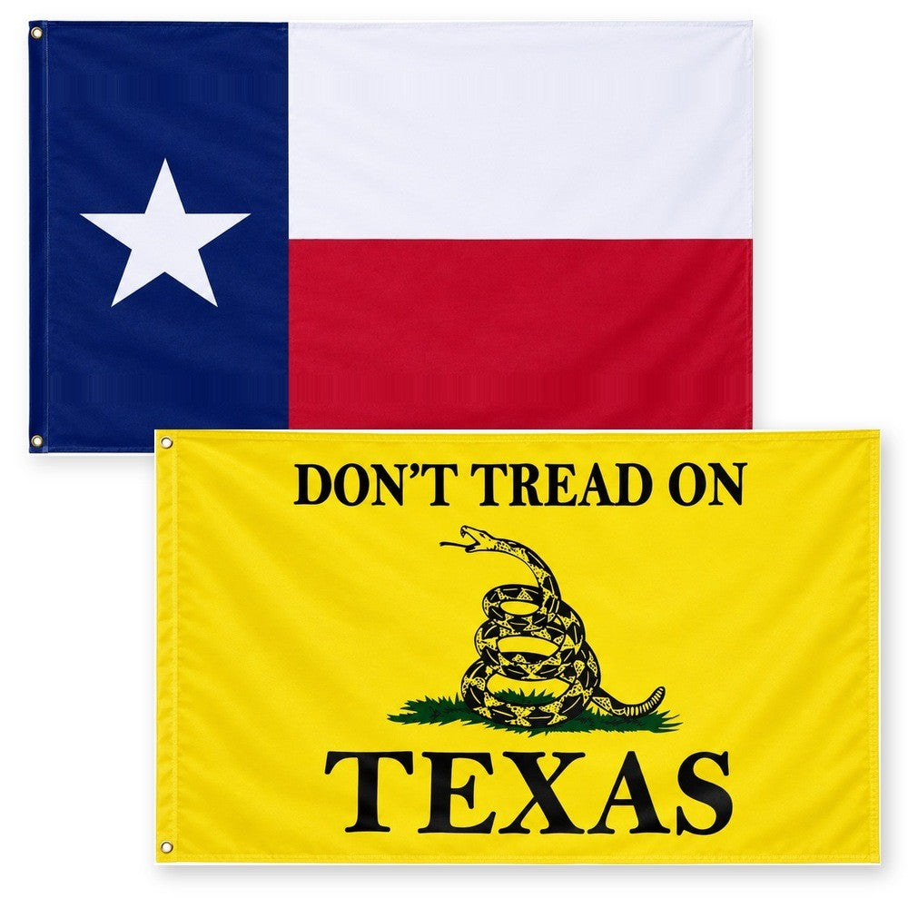 Texas State Flag 3x5 – Singles & 2-Packs with American Flag, Don't Tread on Texas, Proud Texas Republican