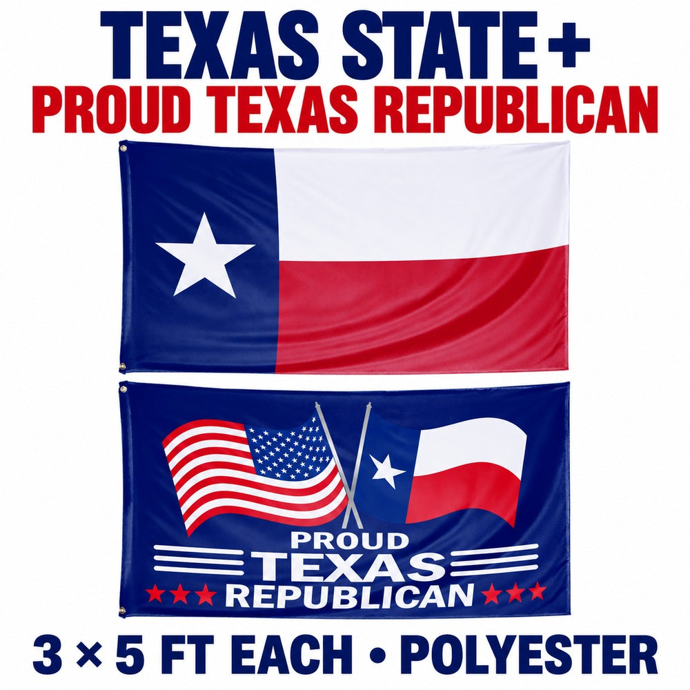 Texas State Flag and Proud Texas Republican Flag 3x5 2-Pack features and size details