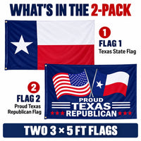 Texas State Flag and Proud Texas Republican Flag 3x5 2-Pack features and size details