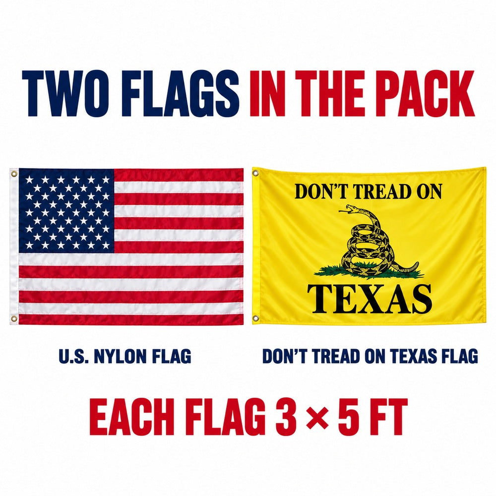 Heavy Duty American Flag and Don't Tread on Texas Flag 3x5 2-Pack features and size details