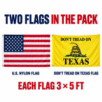 Heavy Duty American Flag and Don't Tread on Texas Flag 3x5 2-Pack features and size details
