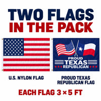 Heavy Duty American Flag and Proud Texas Republican Flag 3x5 2-Pack features and size details