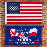 Heavy Duty American Flag and Proud Texas Republican Flag 3x5 2-Pack displayed outdoors