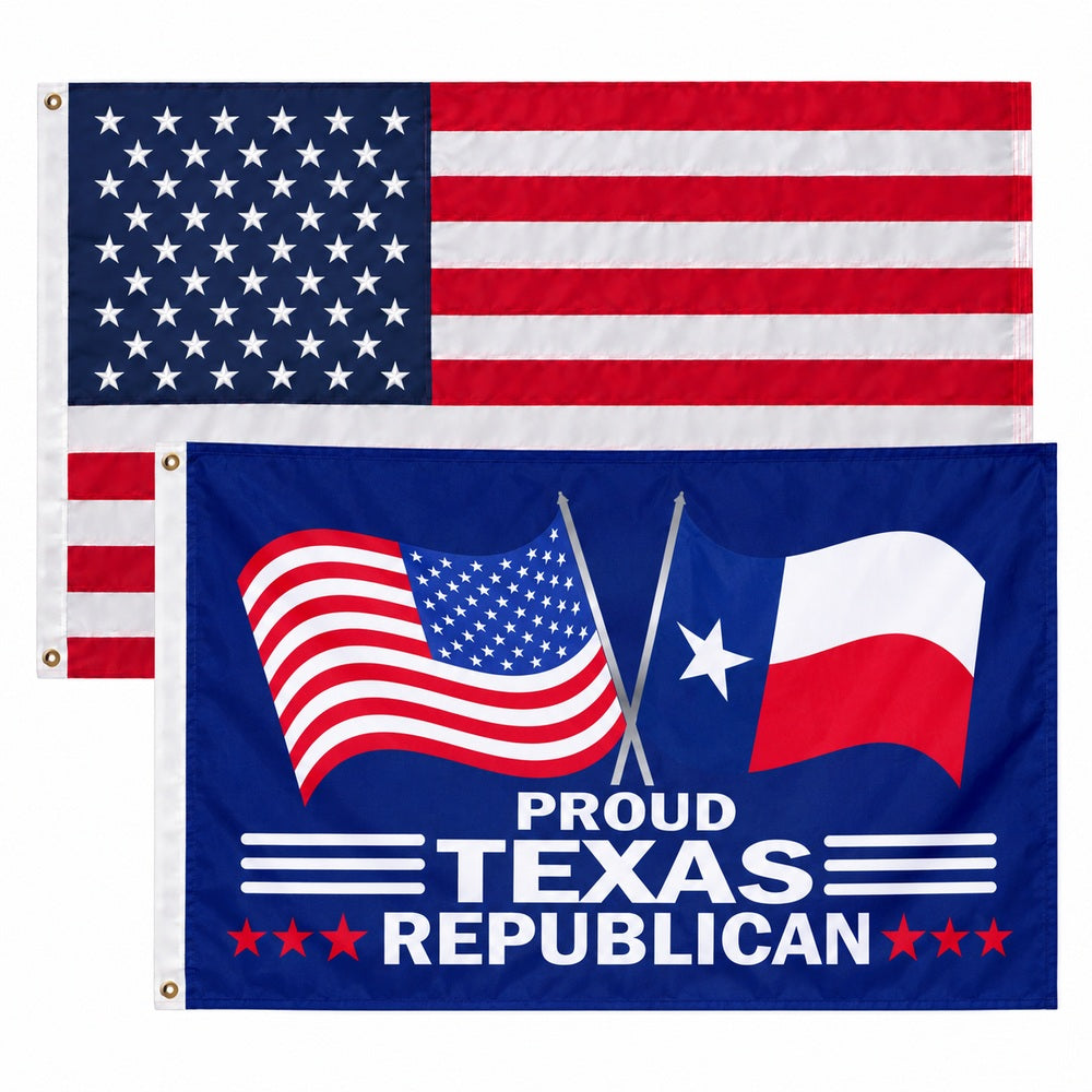 Heavy Duty American Flag and Proud Texas Republican Flag 3x5 2-Pack