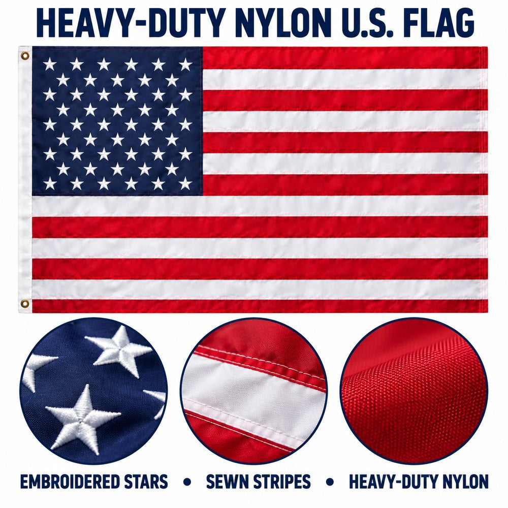 Heavy Duty American Flag and Texas State Flag 3x5 2-Pack features and size details