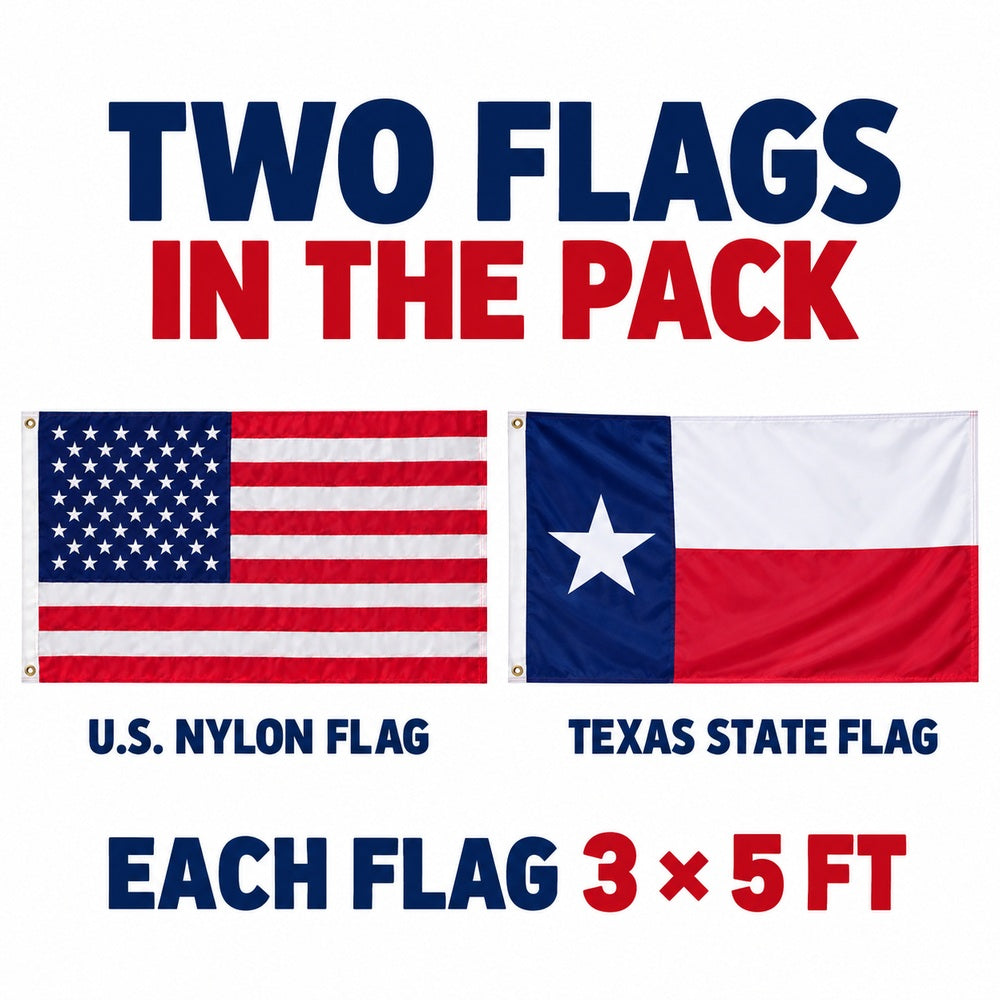 Heavy Duty American Flag and Texas State Flag 3x5 2-Pack features and size details