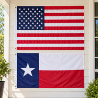 Heavy Duty American Flag and Texas State Flag 3x5 2-Pack displayed outdoors