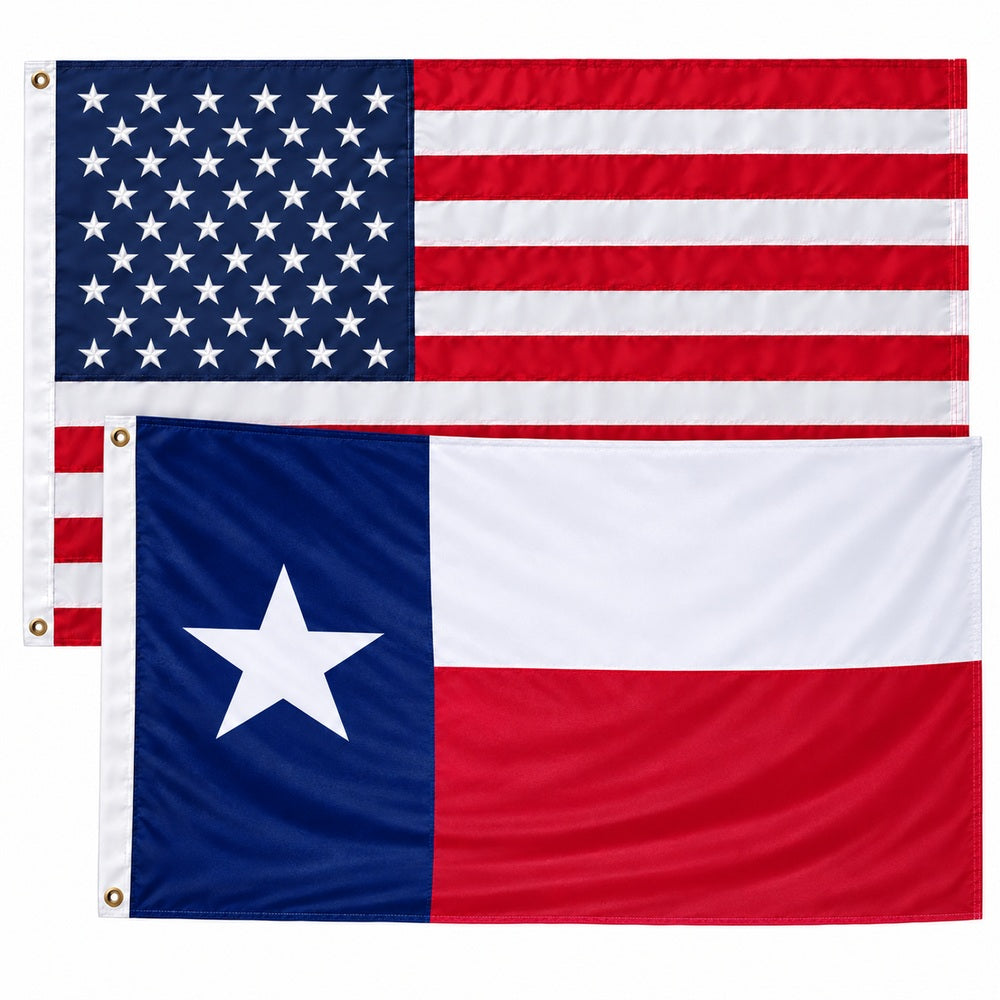 Heavy Duty American Flag and Texas State Flag 3x5 2-Pack