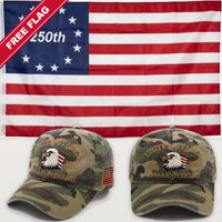 Camouflage Eagle Hat + Betsy Ross 250th Flag - USA 250th Eagle Hat & Flag Bundle