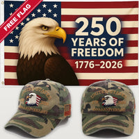 Camouflage Eagle Hat + Eagle 250 Years of Freedom Flag - USA 250th Eagle Hat & Flag Bundle