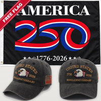 Distressed Charcoal Eagle Hat + America 250 Flag (Black) - USA 250th Eagle Hat & Flag Bundle