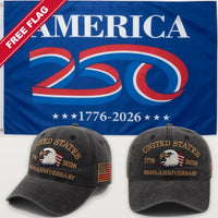 Distressed Charcoal Eagle Hat + America 250 Flag (Blue) - USA 250th Eagle Hat & Flag Bundle