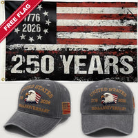 Gray Eagle Hat + 250 Years Distressed Flag - USA 250th Eagle Hat & Flag Bundle