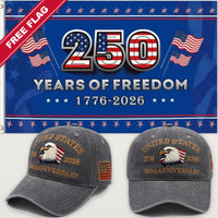 Gray Eagle Hat + 250 Years of Freedom Flag (Blue) - USA 250th Eagle Hat & Flag Bundle