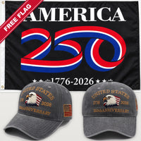 Gray Eagle Hat + America 250 Flag (Black) - USA 250th Eagle Hat & Flag Bundle