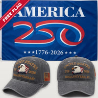 Gray Eagle Hat + America 250 Flag (Blue) - USA 250th Eagle Hat & Flag Bundle