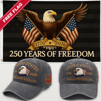 Gray Eagle Hat + Black Eagle 250 Years of Freedom Flag - USA 250th Eagle Hat & Flag Bundle