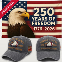 Gray Eagle Hat + Eagle 250 Years of Freedom Flag - USA 250th Eagle Hat & Flag Bundle