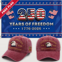 Maroon Eagle Hat + 250 Years of Freedom Flag (Blue) - USA 250th Eagle Hat & Flag Bundle