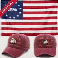 Maroon Eagle Hat + Betsy Ross 250th Flag - USA 250th Eagle Hat & Flag Bundle
