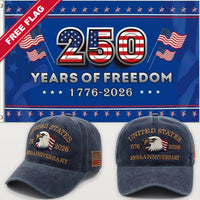 Navy Eagle Hat + 250 Years of Freedom Flag (Blue) - USA 250th Eagle Hat & Flag Bundle