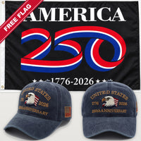Navy Eagle Hat + America 250 Flag (Black) - USA 250th Eagle Hat & Flag Bundle