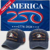 Navy Eagle Hat + America 250 Flag (Blue) - USA 250th Eagle Hat & Flag Bundle