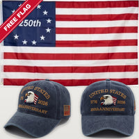 Navy Eagle Hat + Betsy Ross 250th Flag - USA 250th Eagle Hat & Flag Bundle