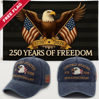 Navy Eagle Hat + Black Eagle 250 Years of Freedom Flag - USA 250th Eagle Hat & Flag Bundle